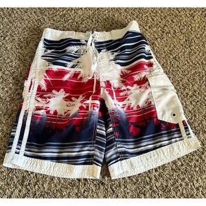 U.S Apparel Men's 10.5" South Beach Red Blue White Bathing‎ Suit Size Medium